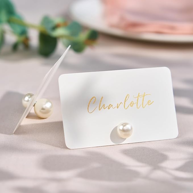 UNIQOOO 12Pcs Decorative Pearl Place Card Holders Bulk, Elegant Ivory Name Card - Image 2