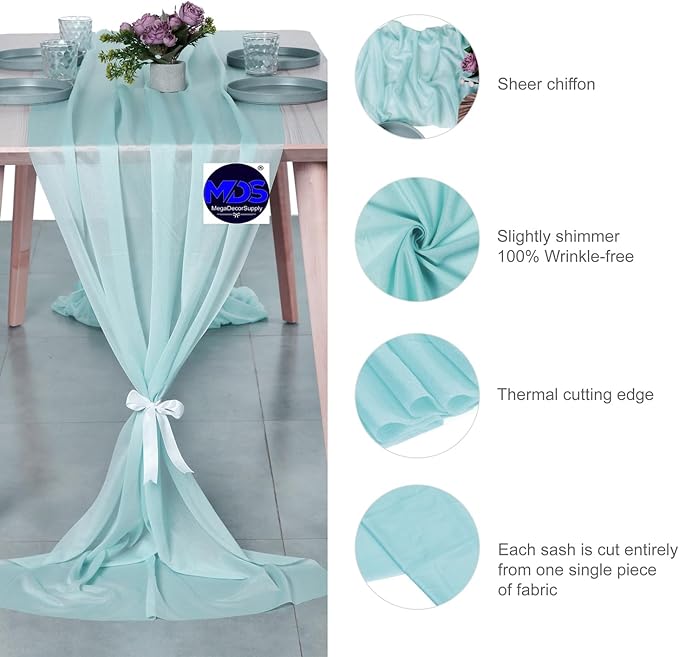 MDS 15 Pack 10ft Chiffon Table Runner 29 x 120 Inches Sheer Wedding Runner - Image 6