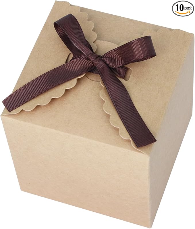 Brown Gift Boxes with Ribbon – 4x4x4" Foldable Paper Boxes with Lids, by WEWILUCK