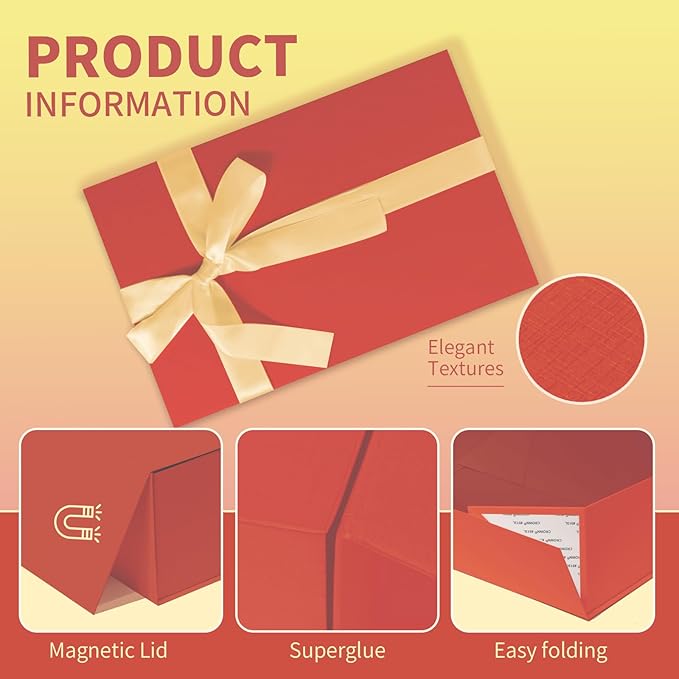 Rinrda Large Red Gift Box, 13.75"x9"x4.5", Gift Boxes - Image 4