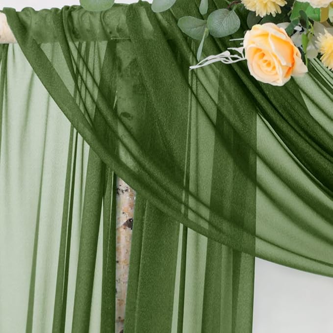 Socomi Olive Green Wedding Arch Draping Fabric 29" x 20Ft 1 Panel Sheer Outdoor - Image 3