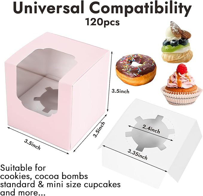 JCD 120 Pcs Individual Pink Cupcake Box - Image 2