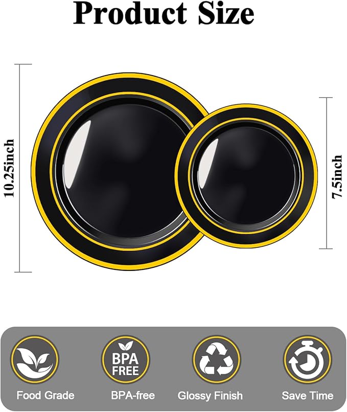 100PCS Black Plastic Plates Set - Image 4