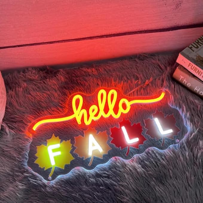Hello Fall Leaves LED Neon Sign, Fall Home Bedroom Decor Neon Light UV Printing - Image 5