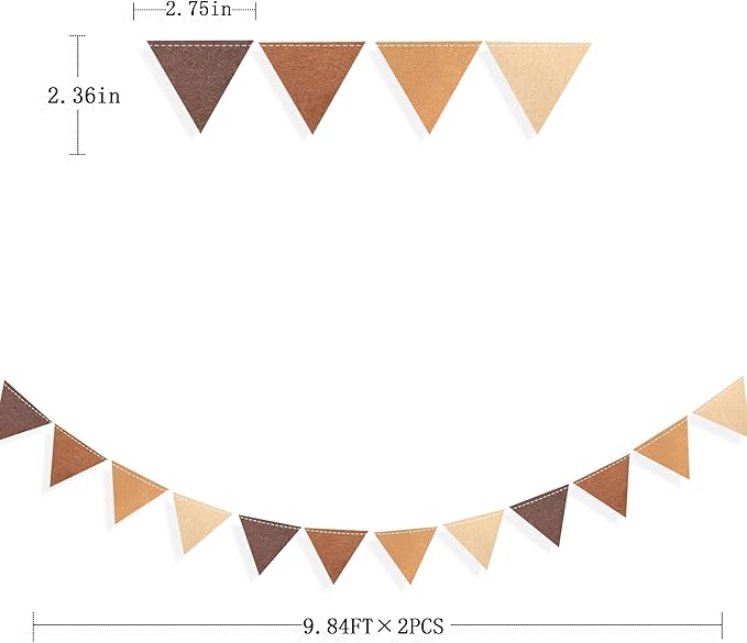 Brown Party Decorations Ombre Brown Felt Hanging Triangle Mini Bunting Pennant - Image 2