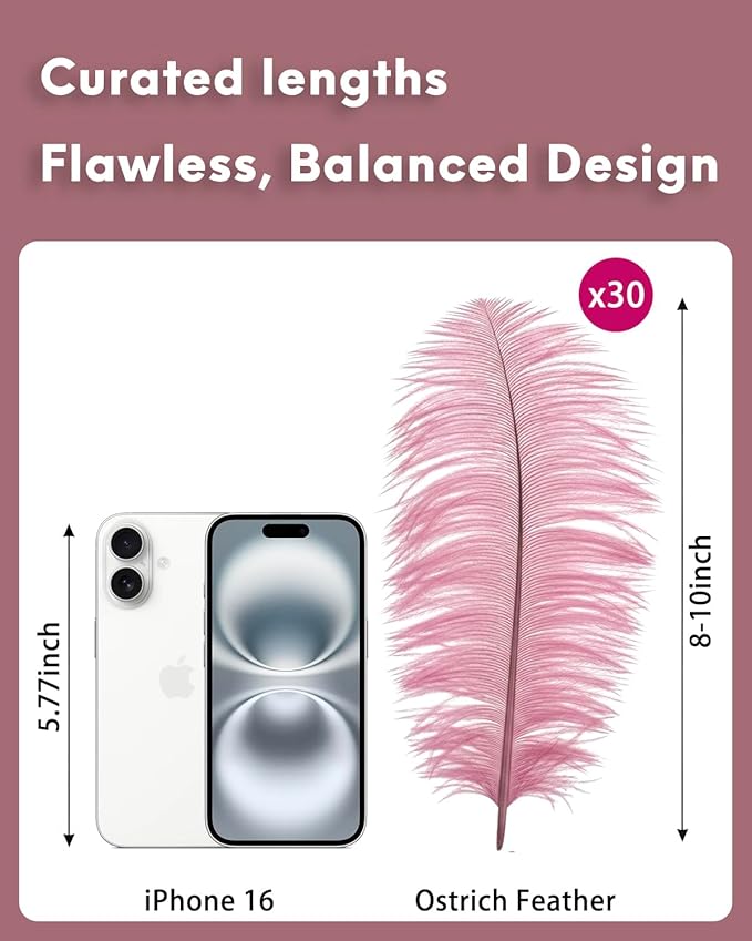 NEWONG 30pcs Peony Pink Ostrich Feathers Natural Bulk 8-10inch Vase Craft - Image 2