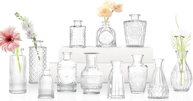 Bud Vases Set of 12, Glass Bud Vases in Bulk, Small Flower Vases by Paudao