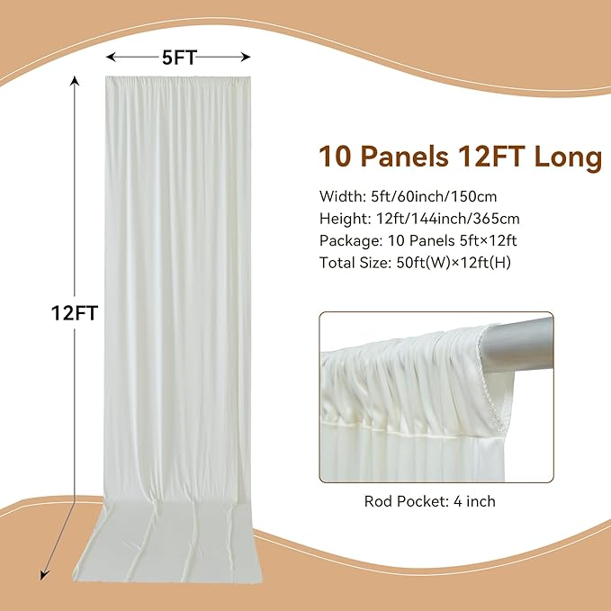 50×12ft Wrinkle Free Ivory Backdrop Curtain - Image 2