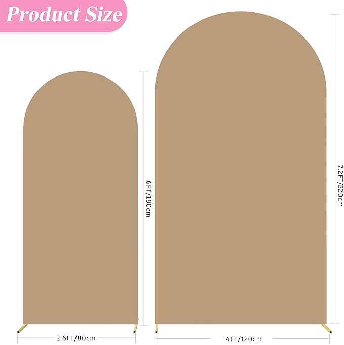Fomcet Wedding Arch Cover 7.2FT, 6FT Khaki Spandex Fitted Fabric Arch Backdrop - Image 3