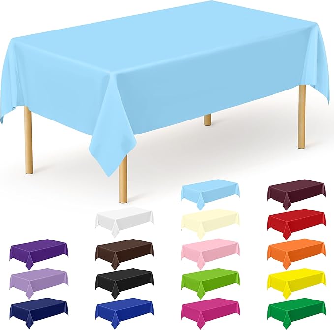 QZYL 12 PCS SkyBlue Plastic Tablecloths, 54 in x 108 in Dinner Table Cloths by QZYL