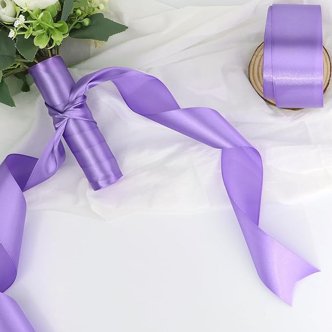 Light Purple Solid Satin Ribbon 2 Inch 25 Yards Solid Polyester Fabric Ribbon - Image 6