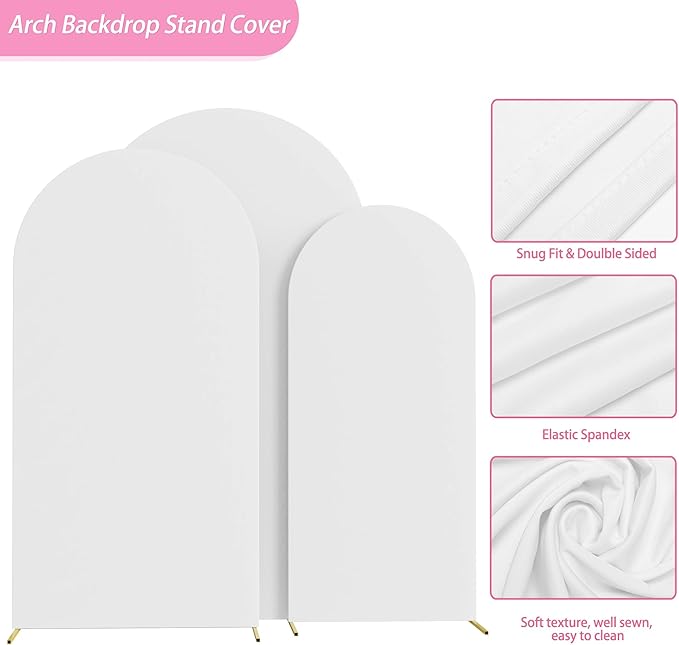 Fomcet Set of 3 Wedding Arch Cover 6FT, 7.2FT White 2-Sided Round Top Spandex - Image 3