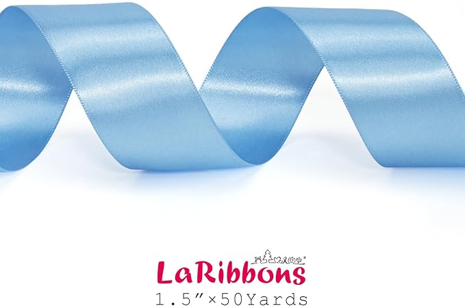 LaRibbons Light Blue Satin Ribbon 1 1/2 Inch 50 Yards Thin Luxury Double Faced - Image 5