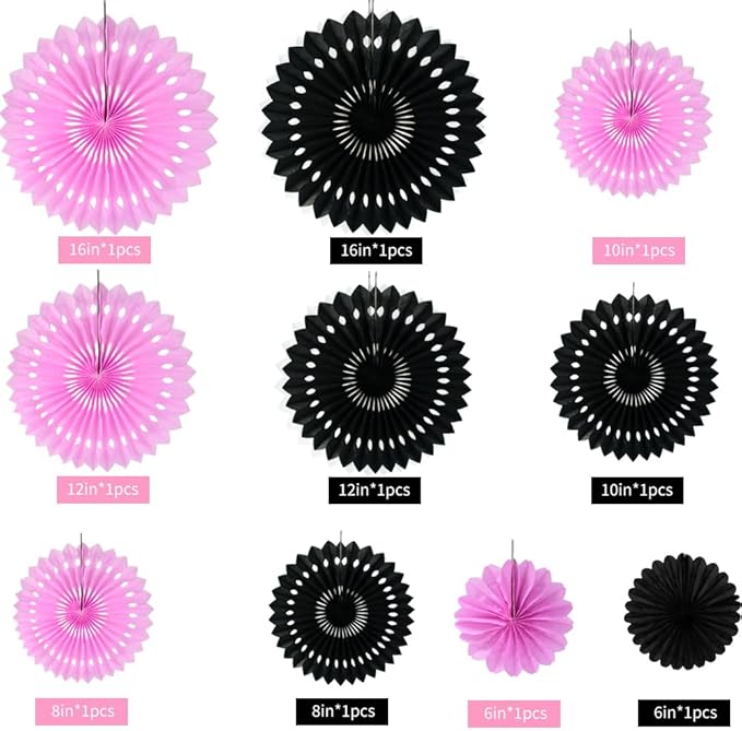 BEISHIDA Pink Black Hanging Honeycomb Round Paper Fans Decoration Bachelorette - Image 2
