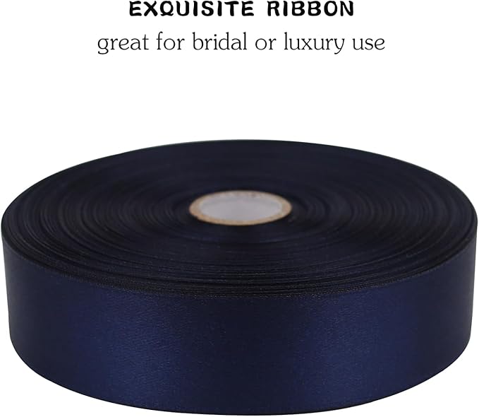 Deep Blue Solid Satin Ribbon 1 Inch 50 Yards Solid Polyester Fabric Ribbon - Image 4