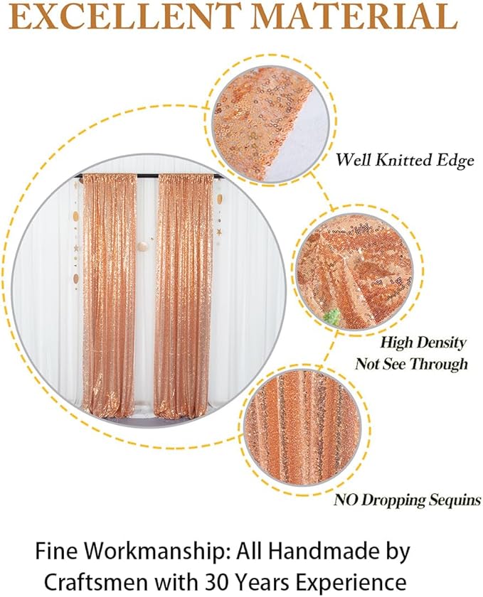 ShinyBeauty Sequin Backdrop Curtains 4 Panels Rose Gold 2FTx8FT Sequin Fabric - Image 3