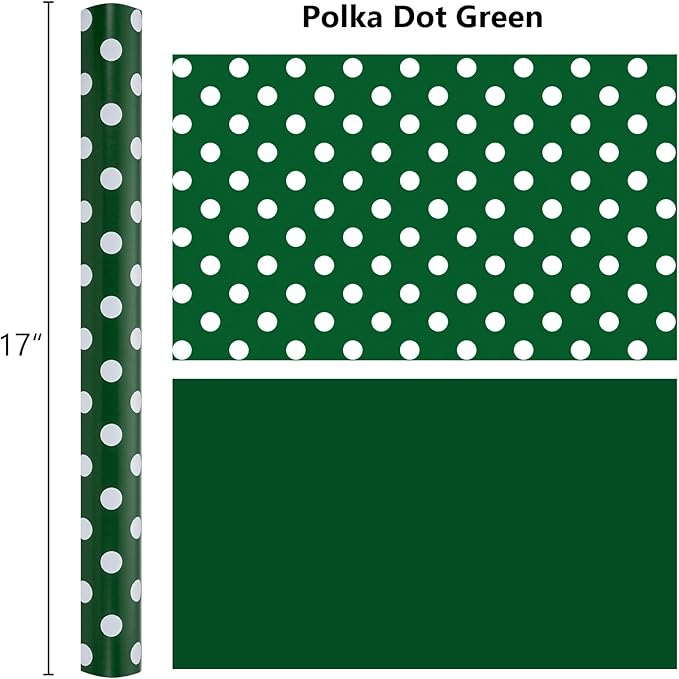 Burymento Green and White Dots Wrapping Paper, Reversible Pink Gift Wrap - Image 4