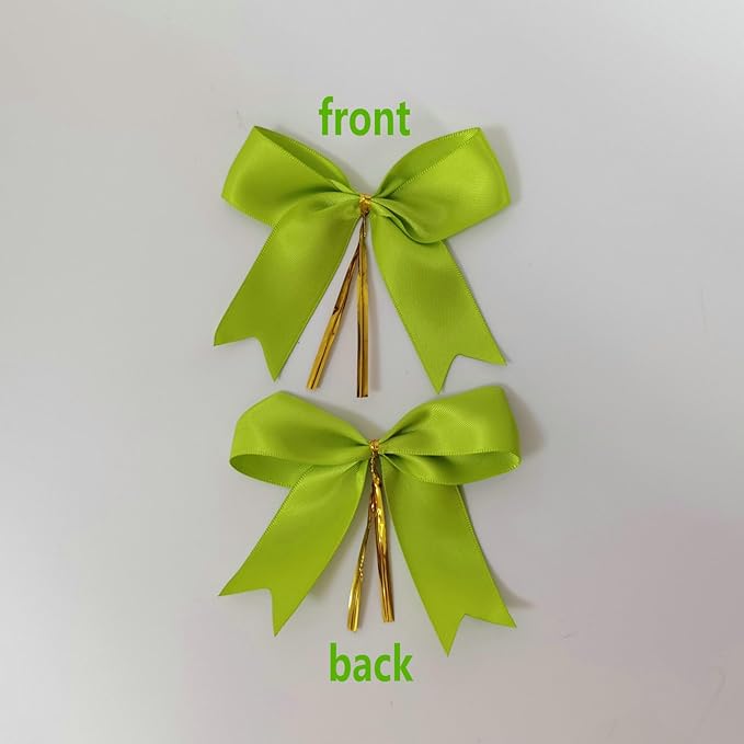 50 pcs 3-1/2" Apple Green Satin Ribbon Twist Tie Bows - Image 4