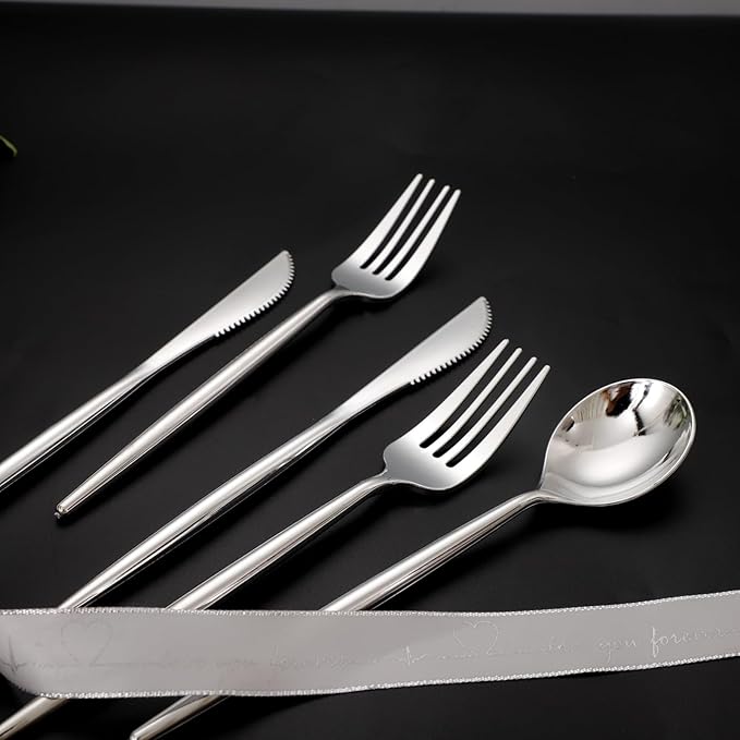 SUT 300Pcs Silver Plastic Cutlery, 100 plastic Spoons, 100 plastic Knives Heavy - Image 4