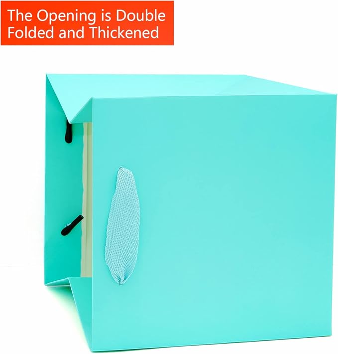 Teal Blue Paper Gift Bag 10 in Large Gift Box Square Bottom Kraft Paper Bags - Image 3