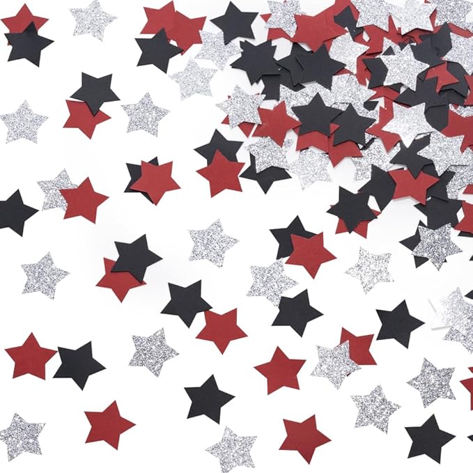 Red Black and Silver Star Confetti Table Decoration by MOWO