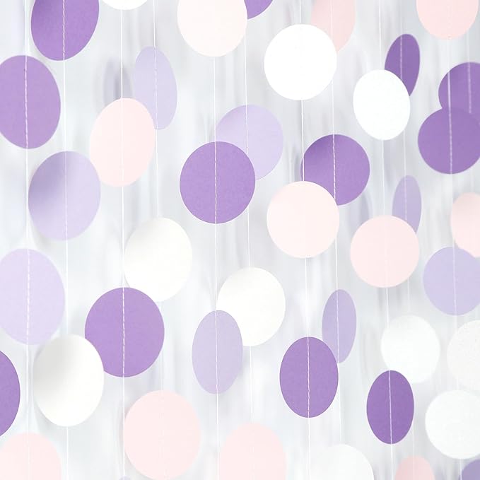 Purple-Pink White Party-Decorations Paper Garland - 52ft Lavender Birthday by Hugfond