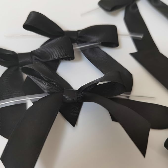50pcs 2-1/2" Black Satin Ribbon Bows - Image 5