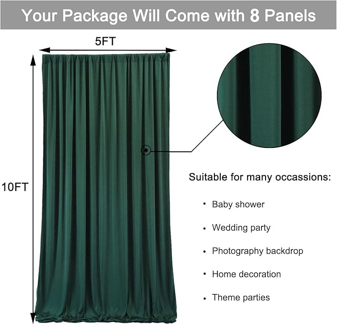 40 ft x 10 ft Wrinkle Free Hunter Green Backdrop Curtain - Image 3