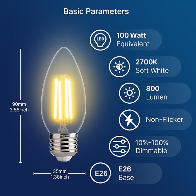 FLSNT 100W Equivalent LED Candelabra Bulbs, 800LM Dimmable LED Chandelier Light - Image 2