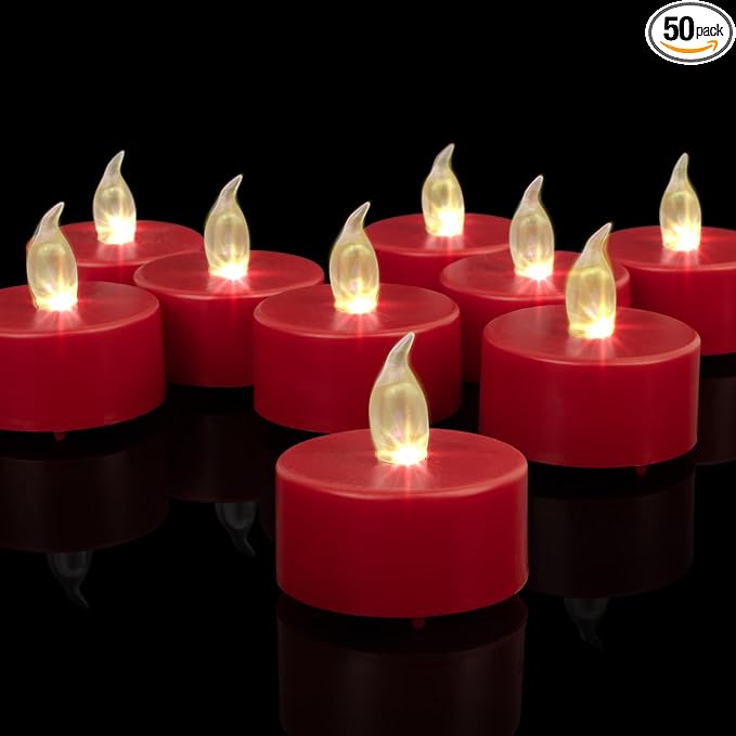 LED Tea Lights Candles- 50PACK Red Flameless Candles Realistic and Bright by NanciaFlamelesscandles