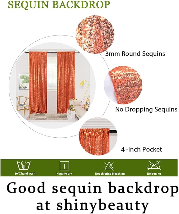 ShinyBeauty Sequin Curtains 2 Panels 4x10ft Orange Sequin Backdrop Curtains - Image 6