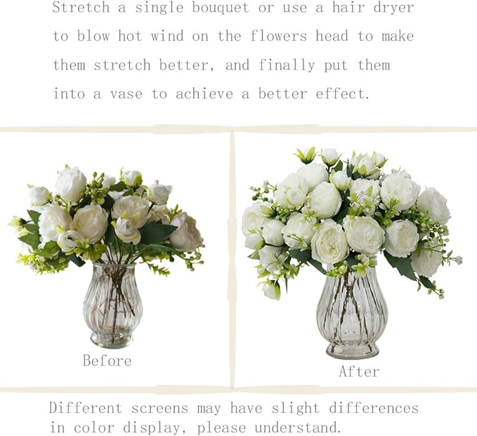 Artificial Peonies Silk Flowers in Glass Vase Faux Flowers Bouquets Modern - Image 7