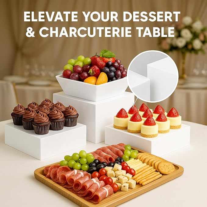 Buffet Risers 4-Pack – White Acrylic Cube Display Stands, Seamless Thick - Image 4