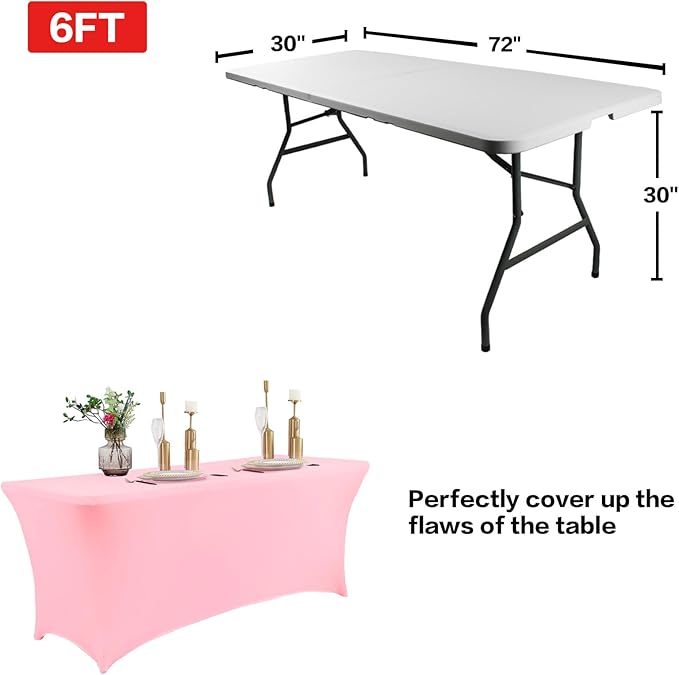 IVAPUPU 4FT Table Cloth for Rectangular Fitted Events Stretch Pink Table Covers - Image 3