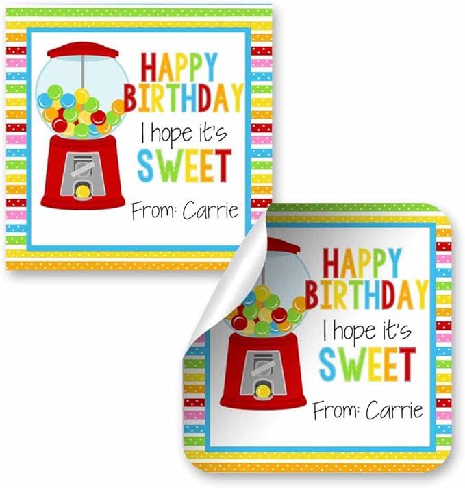 Custom & Personalized Sweet Gumball Happy Birthday Gift Tag Sticker Labels by AmandaCreation