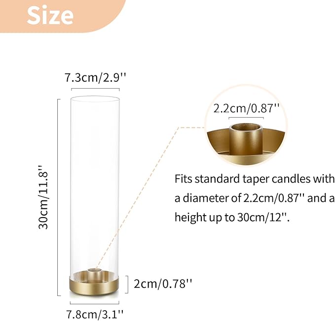 NUPTIO Gold Taper Candle Holders: 2 Pcs Hurricane Metal Candlestick Holder Stand - Image 4