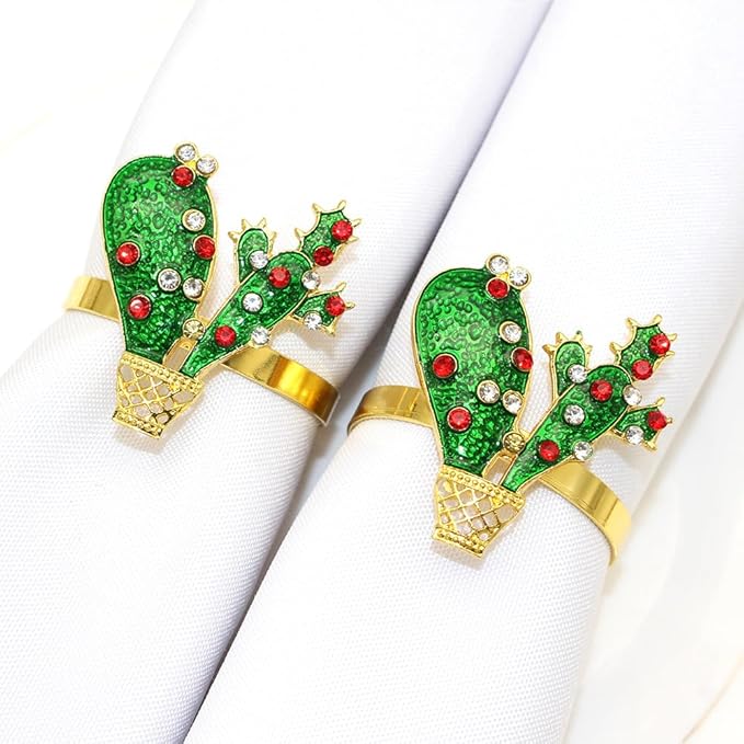 Cactus Napkin Rings Set of 6, Summer Wedding Party Napkin Holder Buckles - Image 2