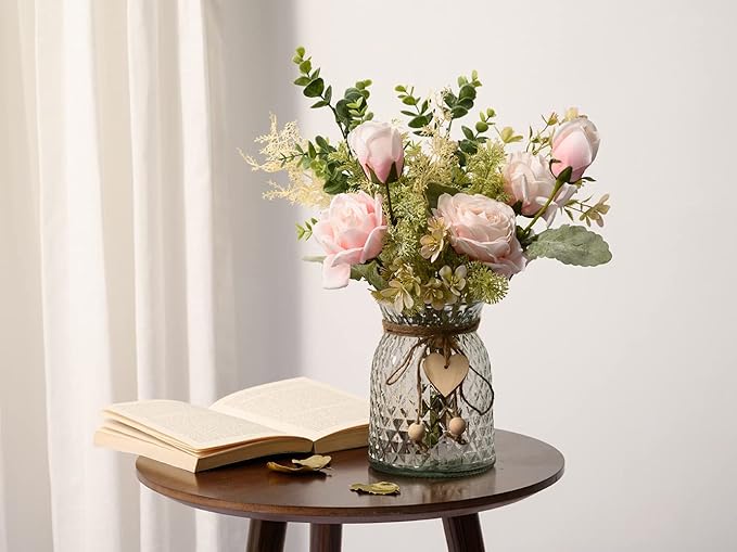YJ Fake Flowers with Vase, Artificial Flowers Silk Roses Flower Bouquet in Vase - Image 2
