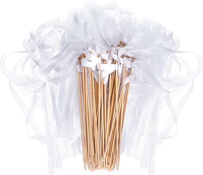 100 Pcs White Lace Ribbon Wedding Wands, Wedding Send Off Ribbon Streamers by Prasacco