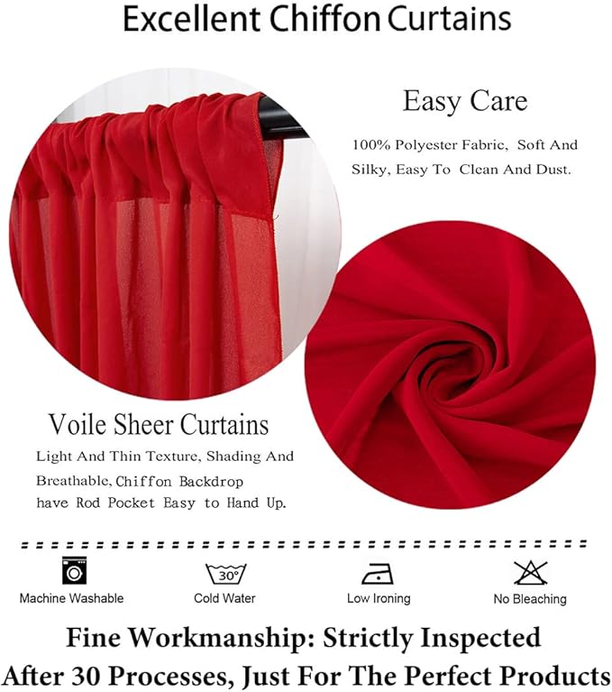 DUOBAO Red Chiffon Backdrop Curtain-2 Panels 29x96-Inch Wedding Backdrops - Image 5