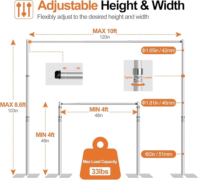 FUDESY Pipe and Drape Backdrop Stand Kit, 8.6x10ft Heavy Duty Backdrop Stand - Image 2