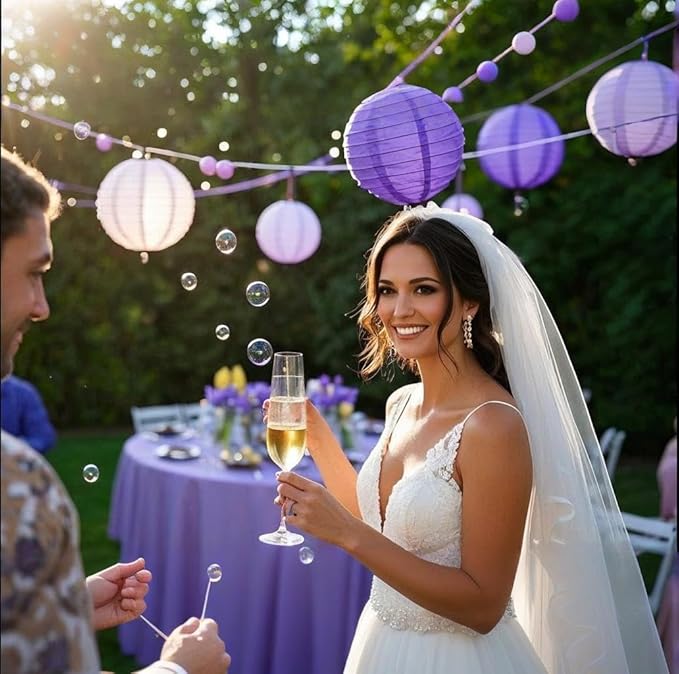 Purple Pink Paper Lanterns Decorative 15pcs Party Hanging Decorations - Image 3