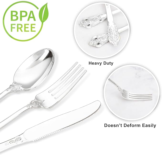 WDF 120PCS Silver Plastic Silverware - Image 3