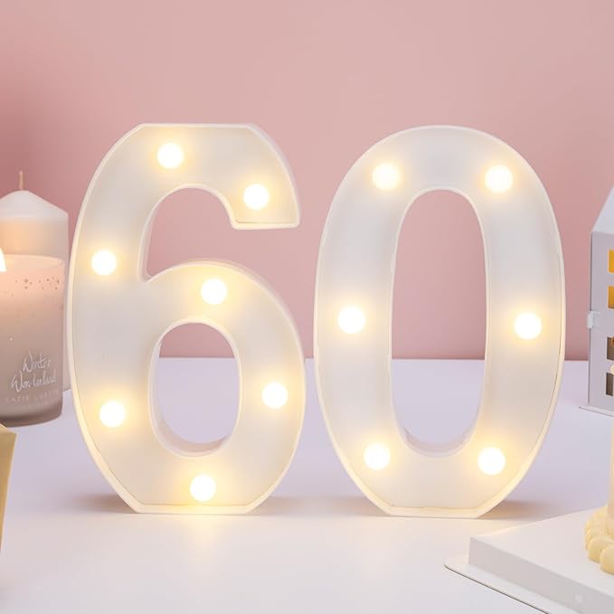 Decorative Led Light Up Numbers, 60th Birthday Decorations, Warm White Led - Image 7