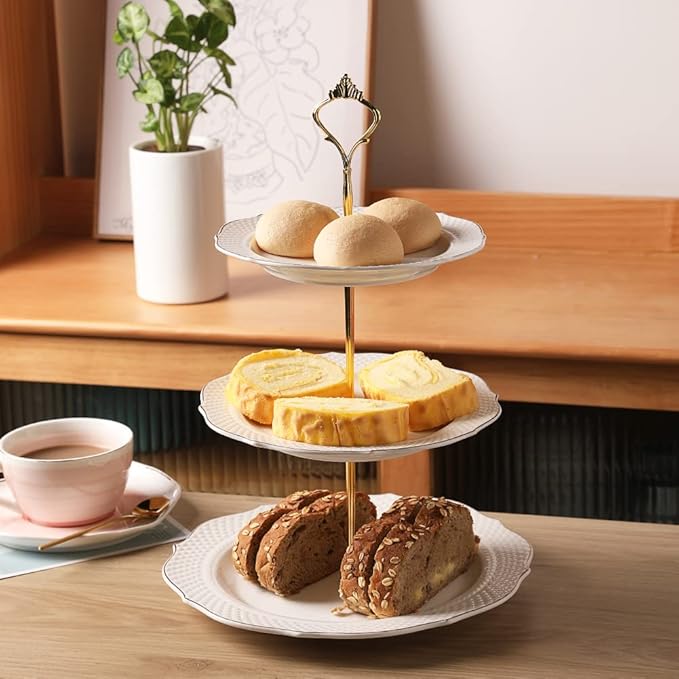 Sweejar 3 Tier Ceramic Cake Stand Wedding, Dessert Cupcake Stand - Image 2