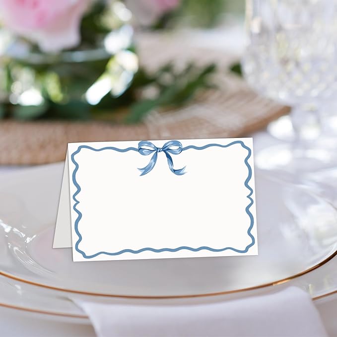 25 Pcs Blue Bow Place Cards, Blank Tent Name Cards - Image 4