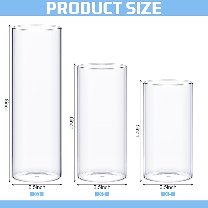 24 Pcs Thin Glass Cylinder Vases 2.5''/3.3'' Diameter 2mm Wall Thickness Clear - Image 2