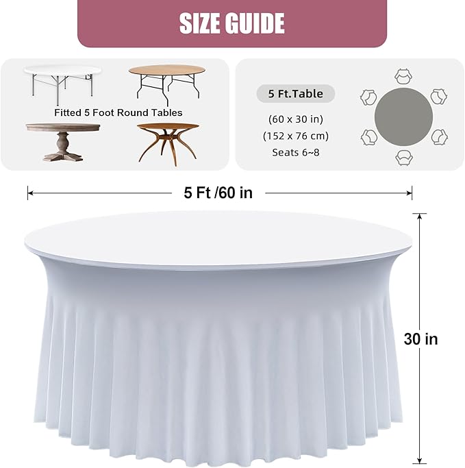 2 pk White Round Spandex Tablecloth - Image 4