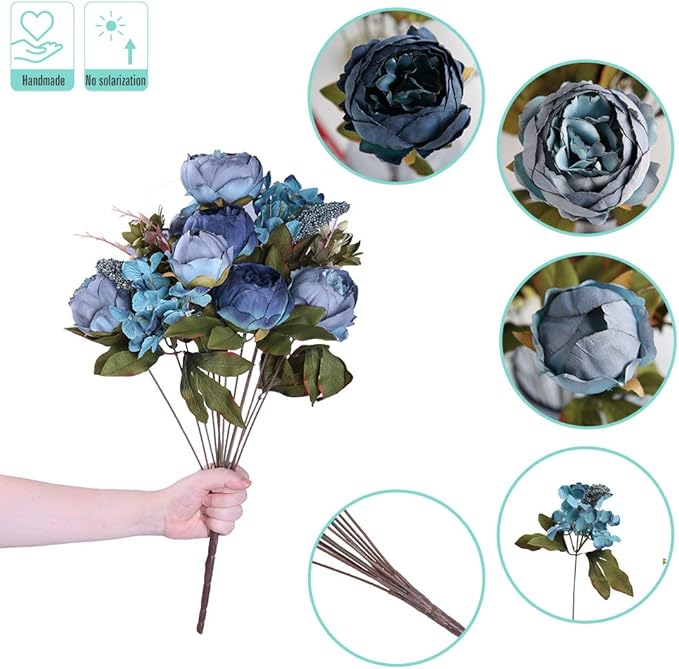 Kimura's Cabin Fake Peonies 2Bouquets Faux Silk Flower Vintage Artificial Peony - Image 2
