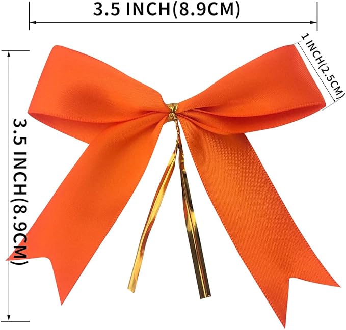 50pcs 3-1/2" Orange Twist Ties Satin Bows in Pumpkin Color Twist Tie Bows - Image 3